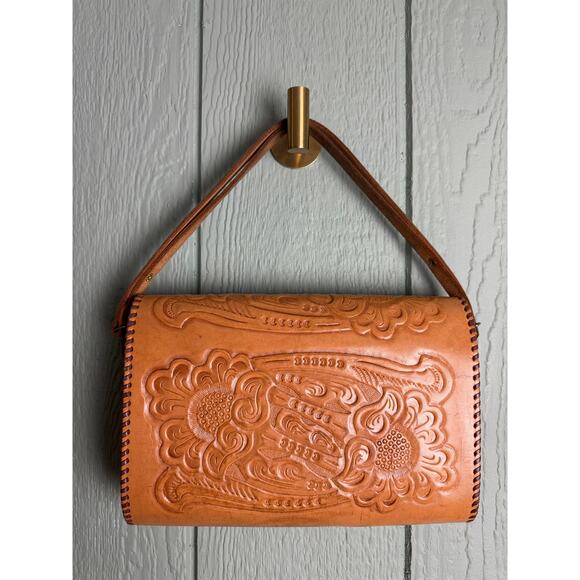 Vintage Tooled Leather Shoulder Bag Floral Western Boho Purse Handcrafted - Picture 3 of 8
